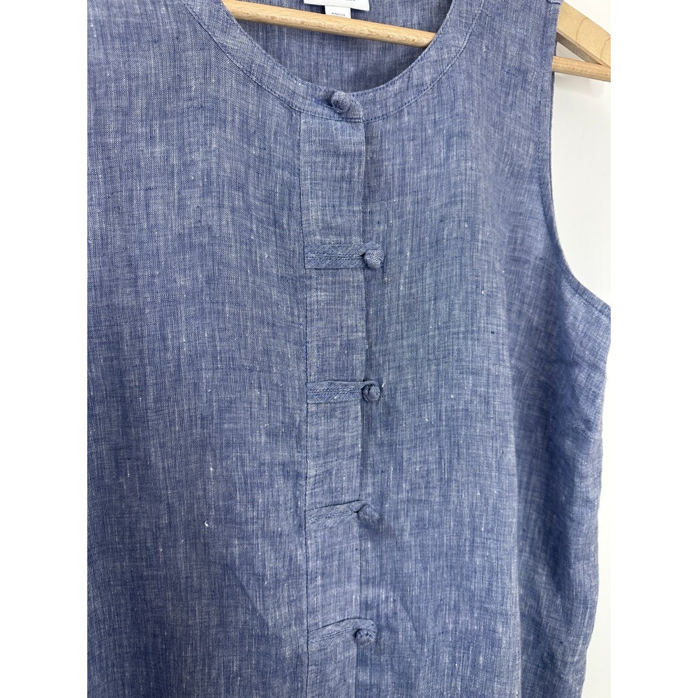 J. Jill Love Linen Blue Sleeveless Frog Closure Tunic Top M Medium Button Front - Picture 4 of 11